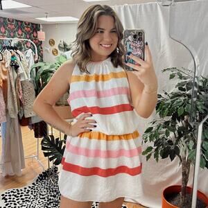 Ramy Brook Paris Stripe Sleeveless Mini Dress Multi Size Large